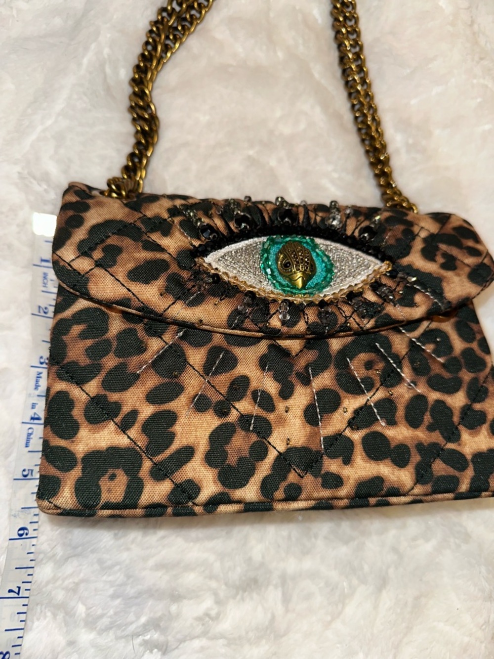 Kurt Geiger Leopard Print Mini Shoulder Bag with Embellished Eye - Picture 8 of 16